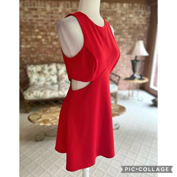 Express Red Cutout Side Fit & Flare Mini Dress 6 - Picture 14 of 16